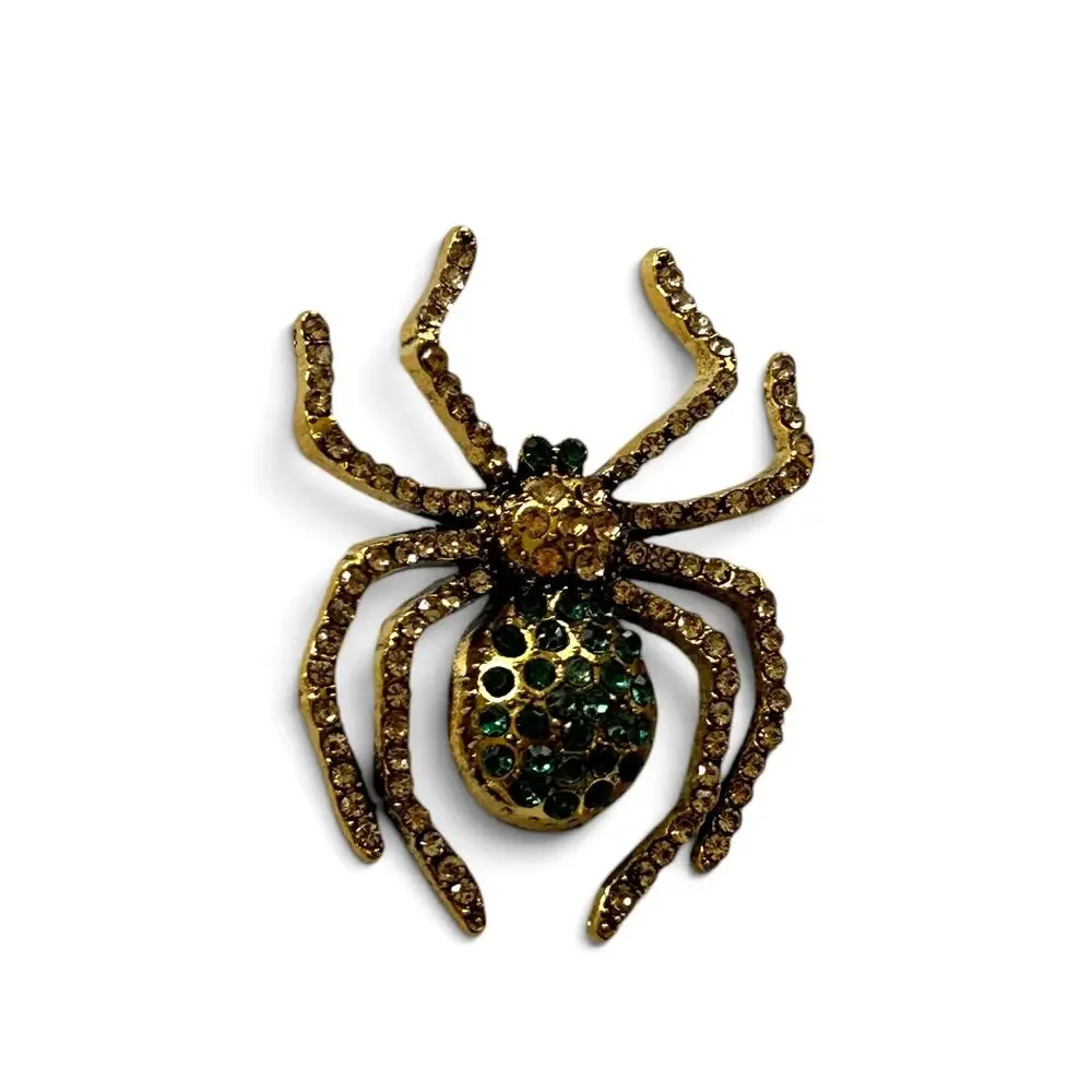 Panther and Spider Brooches, Crystals on Goldtone. NWOT